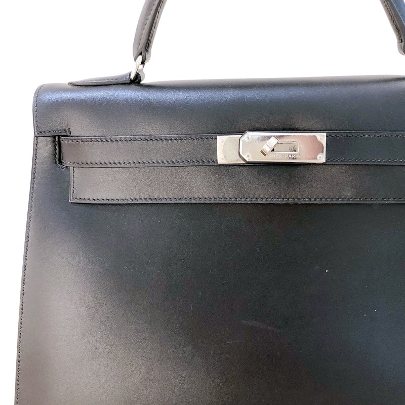 エルメス HERMES ケリー32　外縫い □D刻 ブラック シルバー金具 ボックスカーフ レディース ショルダーバッグ