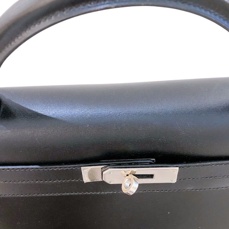 エルメス HERMES ケリー32　外縫い □D刻 ブラック シルバー金具 ボックスカーフ レディース ショルダーバッグ