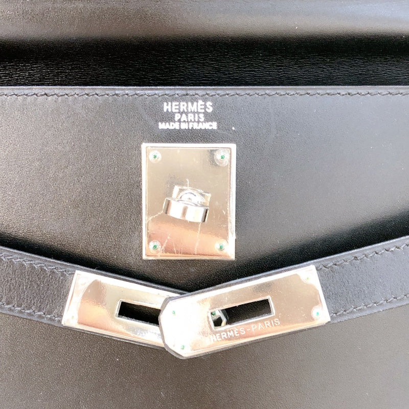 エルメス HERMES ケリー32　外縫い □D刻 ブラック シルバー金具 ボックスカーフ レディース ショルダーバッグ