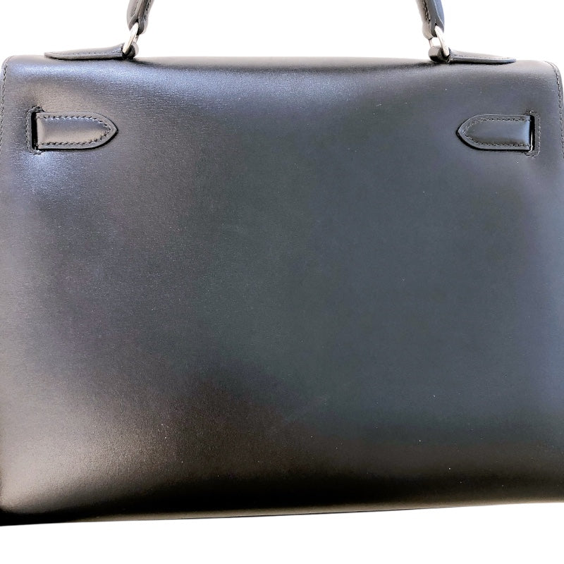 エルメス HERMES ケリー32　外縫い □D刻 ブラック シルバー金具 ボックスカーフ レディース ショルダーバッグ