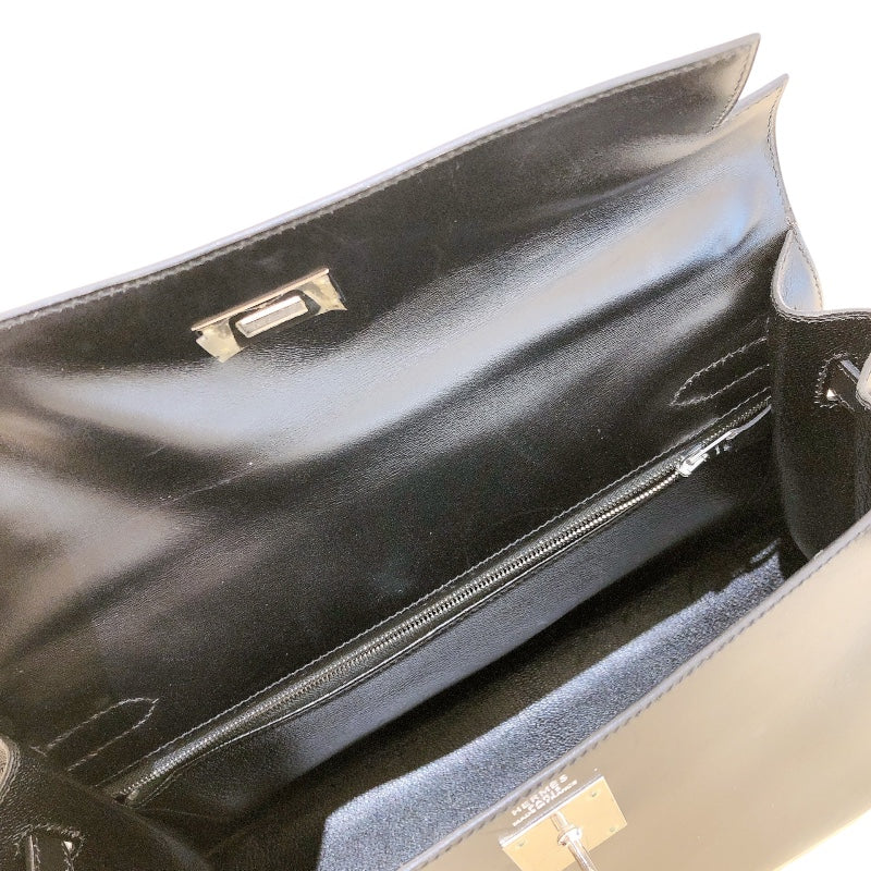 エルメス HERMES ケリー32　外縫い □D刻 ブラック シルバー金具 ボックスカーフ レディース ショルダーバッグ