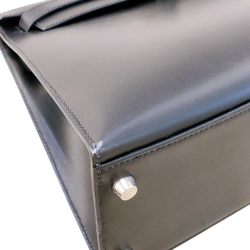 エルメス HERMES ケリー32　外縫い □D刻 ブラック シルバー金具 ボックスカーフ レディース ショルダーバッグ