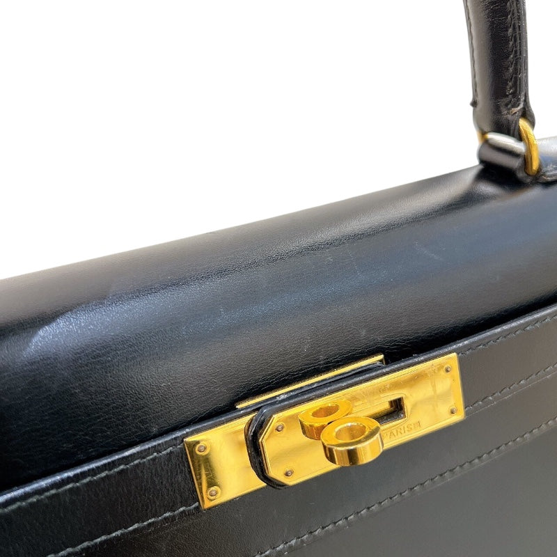 エルメス HERMES ケリー28 外縫い ○U刻印 ブラック ゴールド金具 ボックスカーフ レディース ハンドバッグ