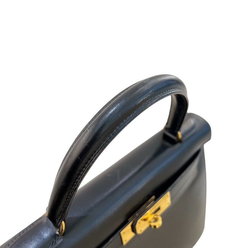 エルメス HERMES ケリー28 外縫い ○U刻印 ブラック ゴールド金具 ボックスカーフ レディース ハンドバッグ