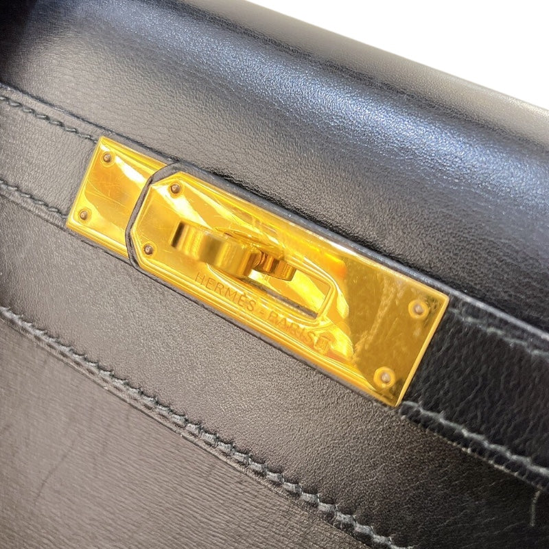 エルメス HERMES ケリー28 外縫い ○U刻印 ブラック ゴールド金具 ボックスカーフ レディース ハンドバッグ