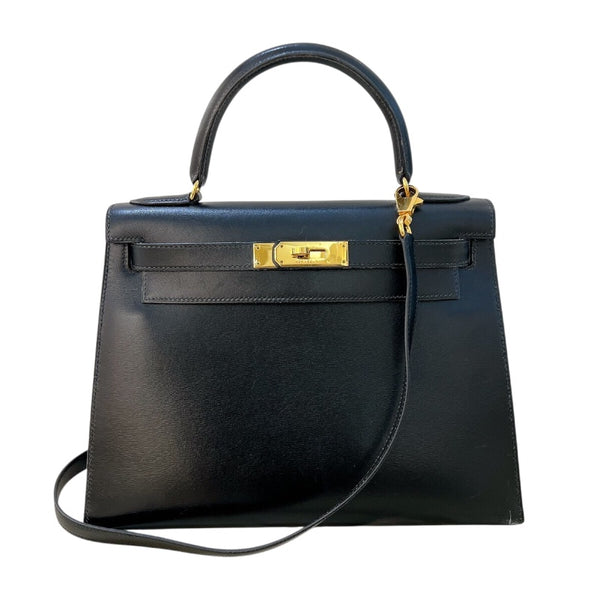 エルメス HERMES ケリー28 外縫い ○U刻印 ブラック ゴールド金具 ボックスカーフ レディース ハンドバッグ