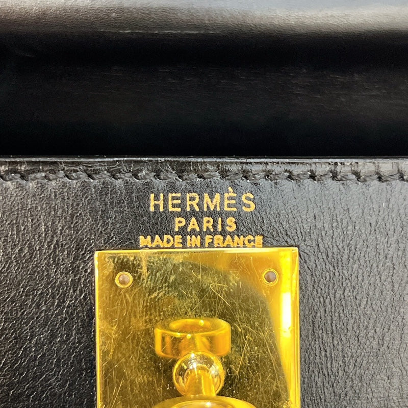エルメス HERMES ケリー28 外縫い ○U刻印 ブラック ゴールド金具 ボックスカーフ レディース ハンドバッグ