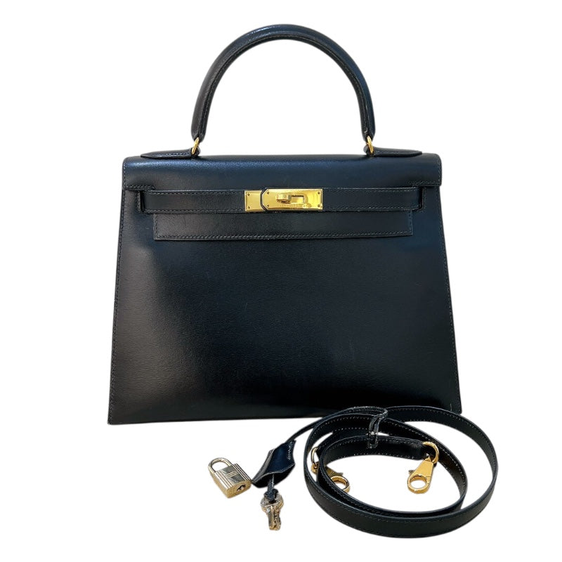 エルメス HERMES ケリー28 外縫い ○U刻印 ブラック ゴールド金具 ボックスカーフ レディース ハンドバッグ