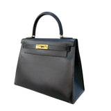 エルメス HERMES ケリー28 外縫い ○U刻印 ブラック ゴールド金具 ボックスカーフ レディース ハンドバッグ