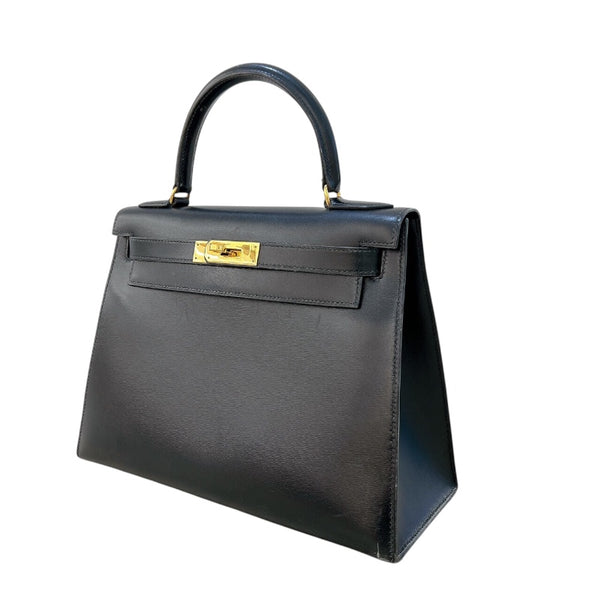 エルメス HERMES ケリー28 外縫い ○U刻印 ブラック ゴールド金具 ボックスカーフ レディース ハンドバッグ