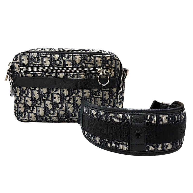 ディオールオム DIOR HOMME オブリーク柄　ショルダーバッグ ネイビー　シルバー金具 キャンバス メンズ ショルダーバッグ