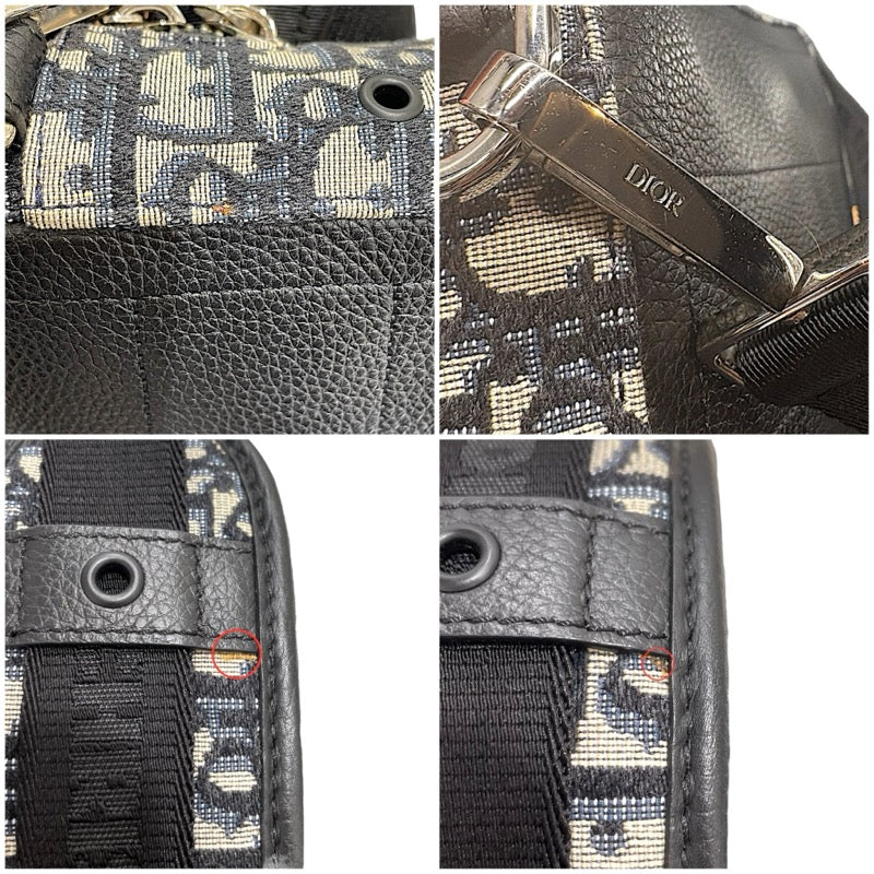 ディオールオム DIOR HOMME オブリーク柄　ショルダーバッグ ネイビー　シルバー金具 キャンバス メンズ ショルダーバッグ