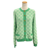 グッチ GUCCI GG総柄ノーカラー ニットカーディガン 629452 グリーン ウール レディース カーディガン