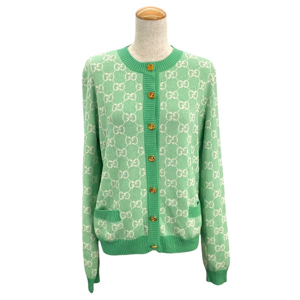グッチ GUCCI GG総柄ノーカラー ニットカーディガン 629452 グリーン ウール レディース カーディガン