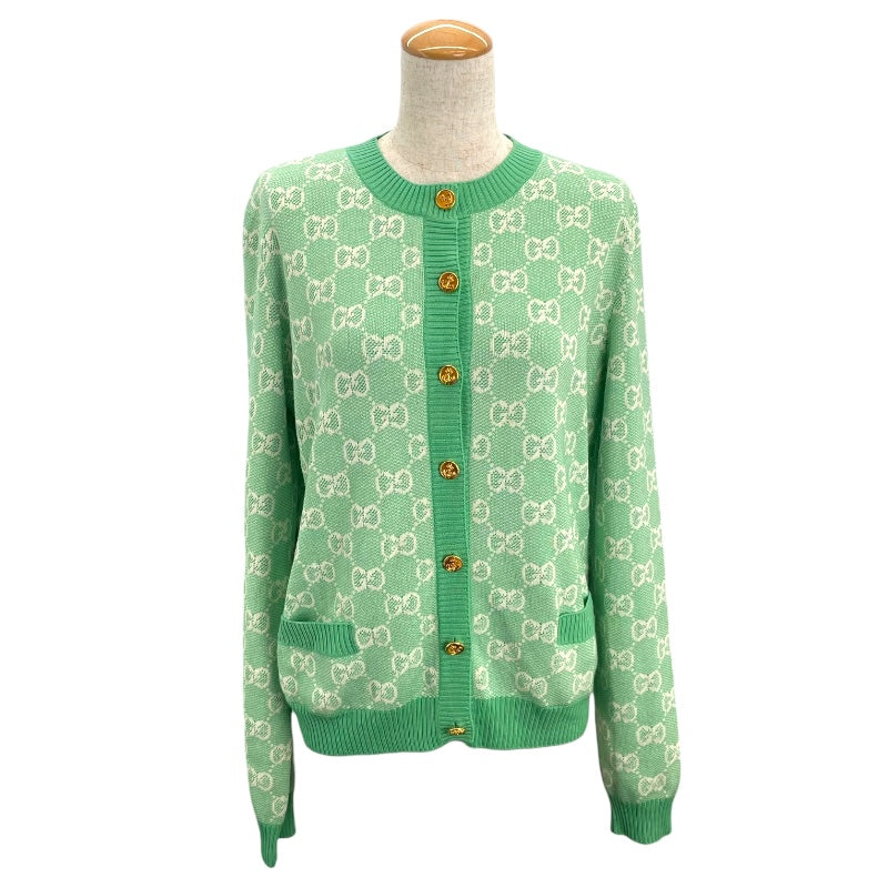 グッチ GUCCI GG総柄ノーカラー ニットカーディガン 629452 グリーン ウール レディース カーディガン