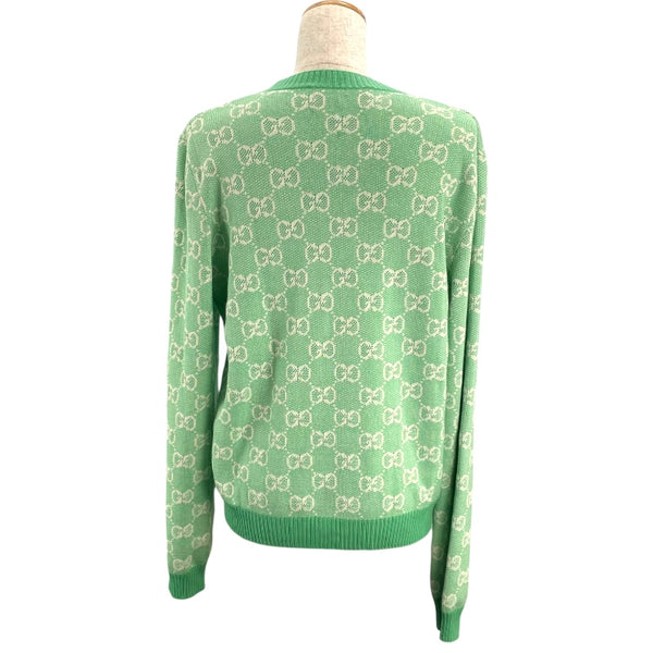 グッチ GUCCI GG総柄ノーカラー ニットカーディガン 629452 グリーン ウール レディース カーディガン