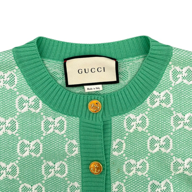 グッチ GUCCI GG総柄ノーカラー ニットカーディガン 629452 グリーン ウール レディース カーディガン