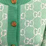 グッチ GUCCI GG総柄ノーカラー ニットカーディガン 629452 グリーン ウール レディース カーディガン
