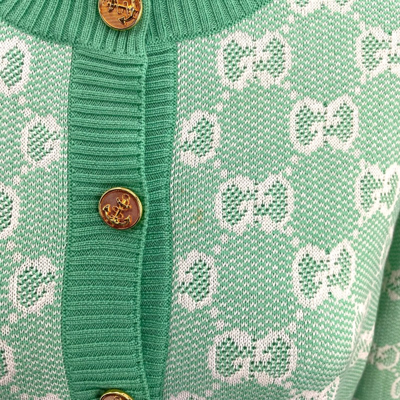 グッチ GUCCI GG総柄ノーカラー ニットカーディガン 629452 グリーン ウール レディース カーディガン