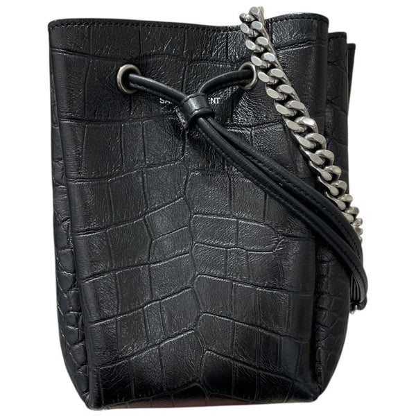 サンローラン SAINT LAURENT 巾着ショルダー ブラック 型押しレザー レディース ショルダーバッグ