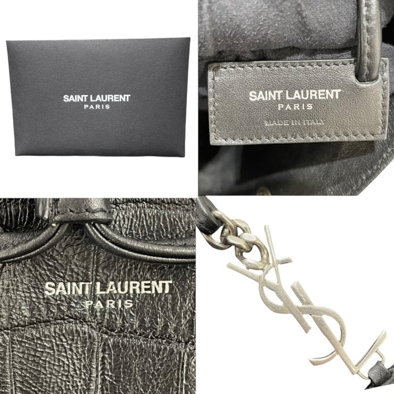 サンローラン SAINT LAURENT 巾着ショルダー ブラック 型押しレザー レディース ショルダーバッグ