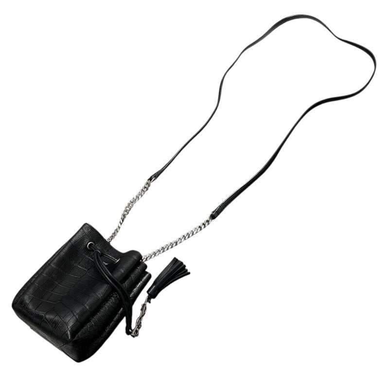 サンローラン SAINT LAURENT 巾着ショルダー ブラック 型押しレザー レディース ショルダーバッグ