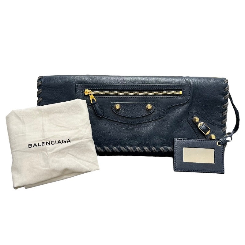 バレンシアガ BALENCIAGA クラッチバッグ 433435 ネイビー　ゴールド金具 レザー メンズ クラッチバッグ