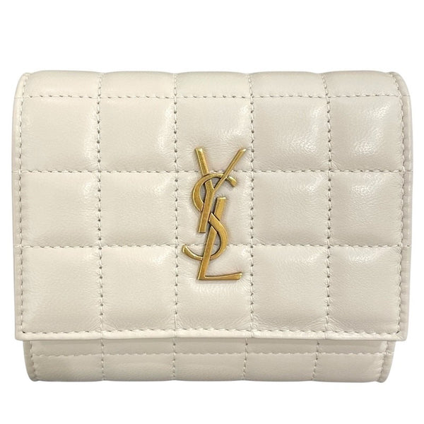 サンローラン SAINT LAURENT カサンドラ　マテラッセ　ウォレット 759490 ライトグレー　ゴールド金具 レザー ユニセックス 三つ折り財布