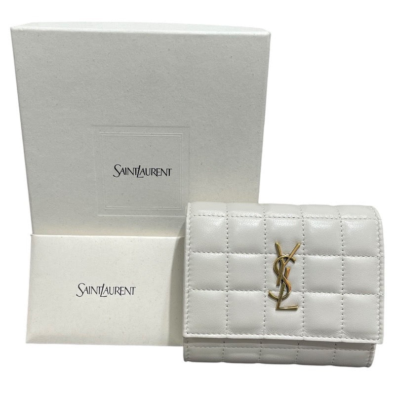 サンローラン SAINT LAURENT カサンドラ　マテラッセ　ウォレット 759490 ライトグレー　ゴールド金具 レザー ユニセックス 三つ折り財布