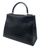 エルメス HERMES ケリー28 外縫い ◯W刻 ブラック/GD金具 ポロサス レディース ハンドバッグ