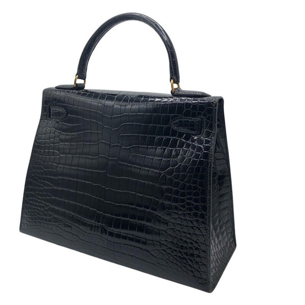 エルメス HERMES ケリー28 外縫い ◯W刻 ブラック/GD金具 ポロサス レディース ハンドバッグ