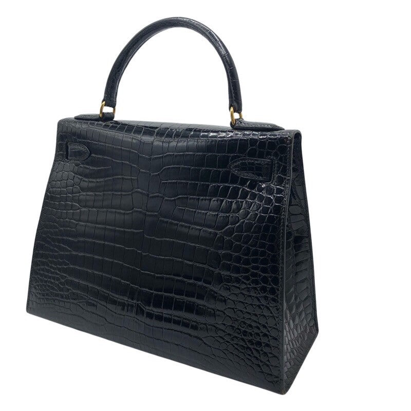 エルメス HERMES ケリー28 外縫い ◯W刻 ブラック/GD金具 ポロサス レディース ハンドバッグ