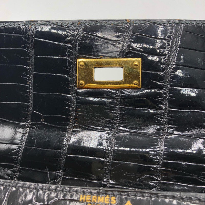 エルメス HERMES ケリー28 外縫い ◯W刻 ブラック/GD金具 ポロサス レディース ハンドバッグ