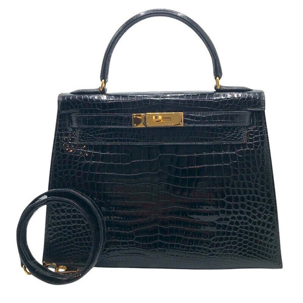 エルメス HERMES ケリー28 外縫い ◯W刻 ブラック/GD金具 ポロサス レディース ハンドバッグ