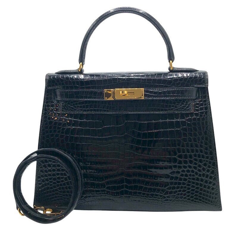 エルメス HERMES ケリー28 外縫い ◯W刻 ブラック/GD金具 ポロサス レディース ハンドバッグ