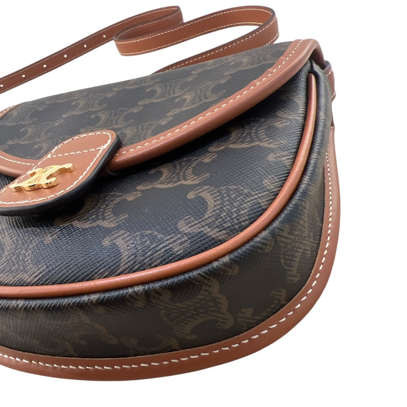セリーヌ ショルダーバッグ ミニ ブザス 196702 中古 タン トリオンフキャンバス レザー CELINE 【中古】 | ポシェット バック 茶 レディース ファッション カバン ブランド ABランク CELINE（セリーヌ） ミニ ブザス トリオンフキャンバス カーフスキン