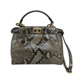 フェンディ FENDI ピーカブーミニ 8BN244 グレー ゴールド金具 パイソン 蛇革 レディース ハンドバッグ