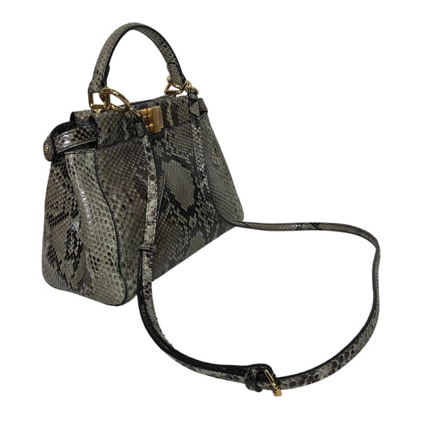 フェンディ FENDI ピーカブーミニ 8BN244 グレー ゴールド金具 パイソン 蛇革 レディース ハンドバッグ