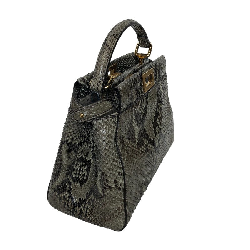 フェンディ FENDI ピーカブーミニ 8BN244 グレー ゴールド金具 パイソン 蛇革 レディース ハンドバッグ