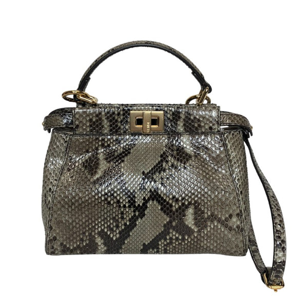 フェンディ FENDI ピーカブーミニ 8BN244 グレー ゴールド金具 パイソン 蛇革 レディース ハンドバッグ
