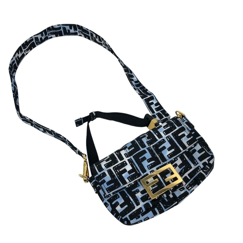 フェンディ FENDI ズッカ バゲット ミニ ベルトバッグ ジョシュアヴィーダス Joshua Vides コラボ 8BR784 ブルー×ブラック ゴールド金具 ナイロン レディース ウエストバッグ