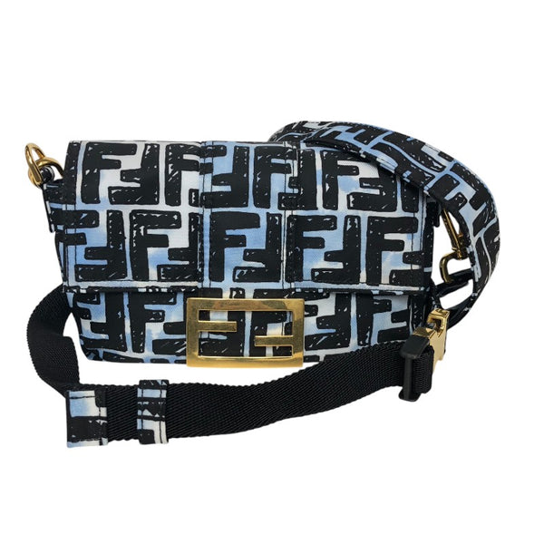 フェンディ FENDI ズッカ バゲット ミニ ベルトバッグ ジョシュアヴィーダス Joshua Vides コラボ 8BR784 ブルー×ブラック ゴールド金具 ナイロン レディース ウエストバッグ