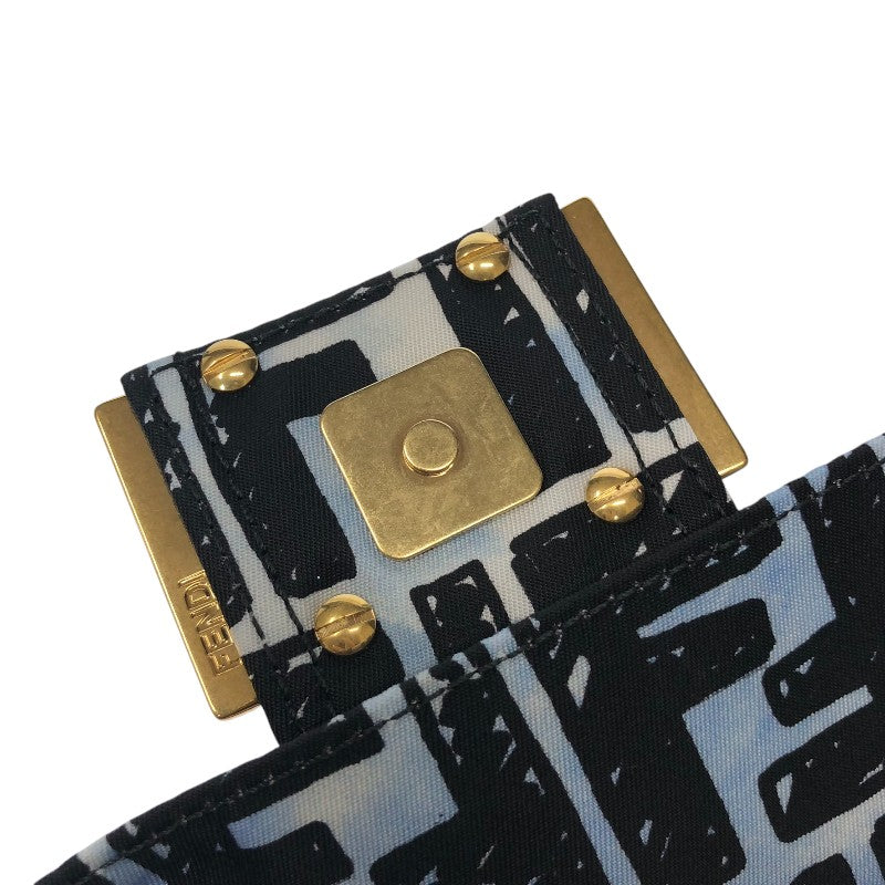 フェンディ FENDI ズッカ バゲット ミニ ベルトバッグ ジョシュアヴィーダス Joshua Vides コラボ 8BR784 ブルー×ブラック ゴールド金具 ナイロン レディース ウエストバッグ