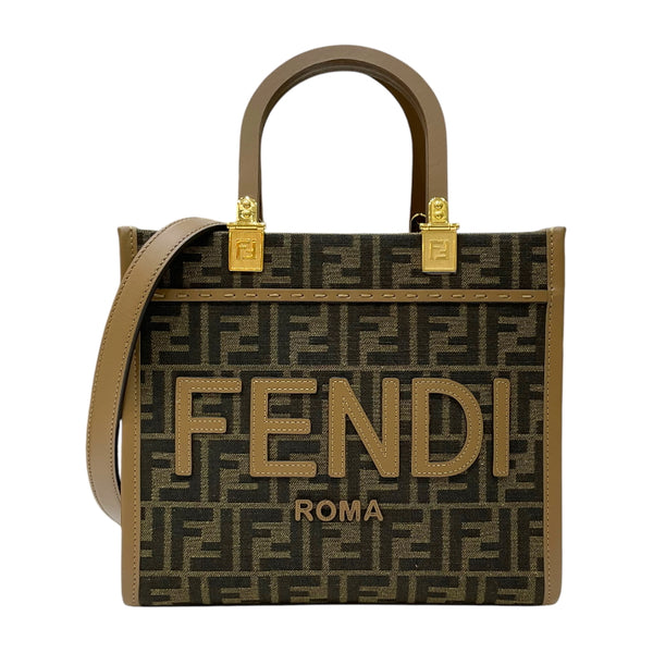 フェンディ FENDI サンシャイン スモール 8BH394 ブラウン ジャガード/レザー レディース トートバッグ