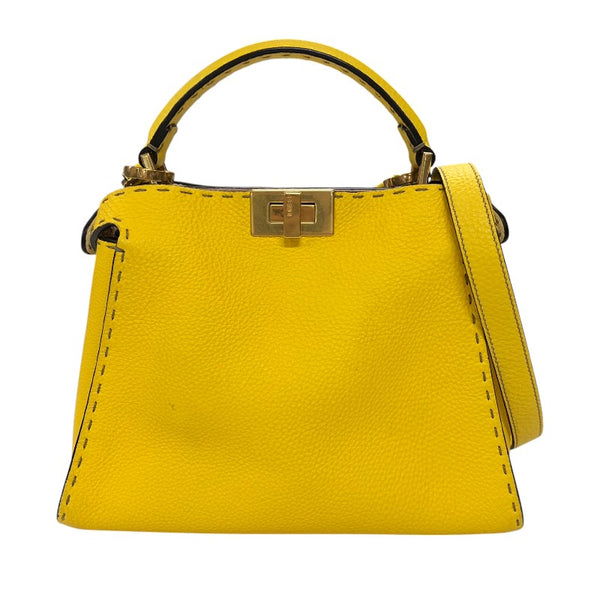フェンディ FENDI セレリア ピーカブー アイコニック エッセンシャリー 8BN302 イエロー ホワイト×ピンク ゴールド金具  カーフレザー レディース ショルダーバッグ