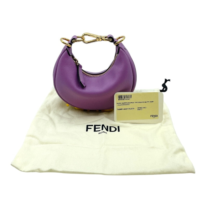フェンディ FENDI ナノフェンディグラフィ 7AS089 パープル ゴールド金具 カーフ レディース ハンドバッグ