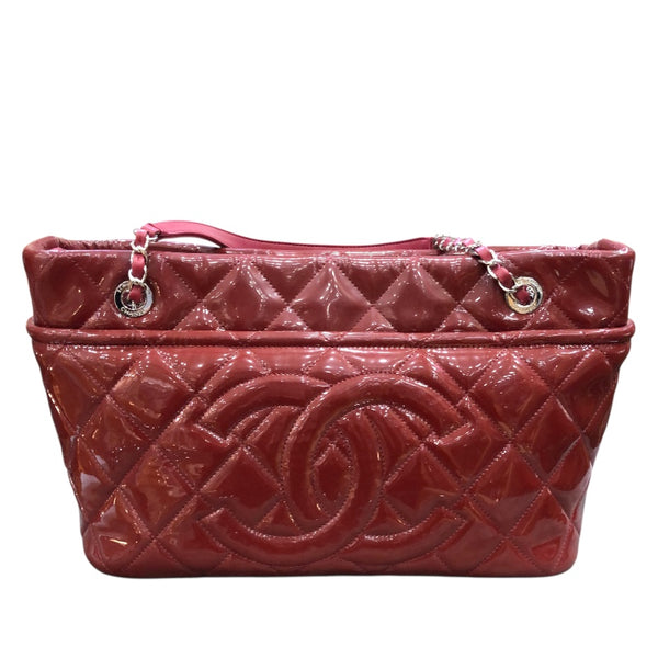 シャネル CHANEL ココマークチェーンショルダー ボルドー　SV金具 パテントレザー レディース トートバッグ