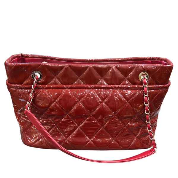 シャネル CHANEL ココマークチェーンショルダー ボルドー　SV金具 パテントレザー レディース トートバッグ