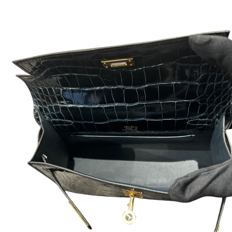 エルメス HERMES ポシェットケリーミニ W刻　(2024年製) ヴェールフォンセ ゴールド金具 アリゲーター レディース ハンドバッグ