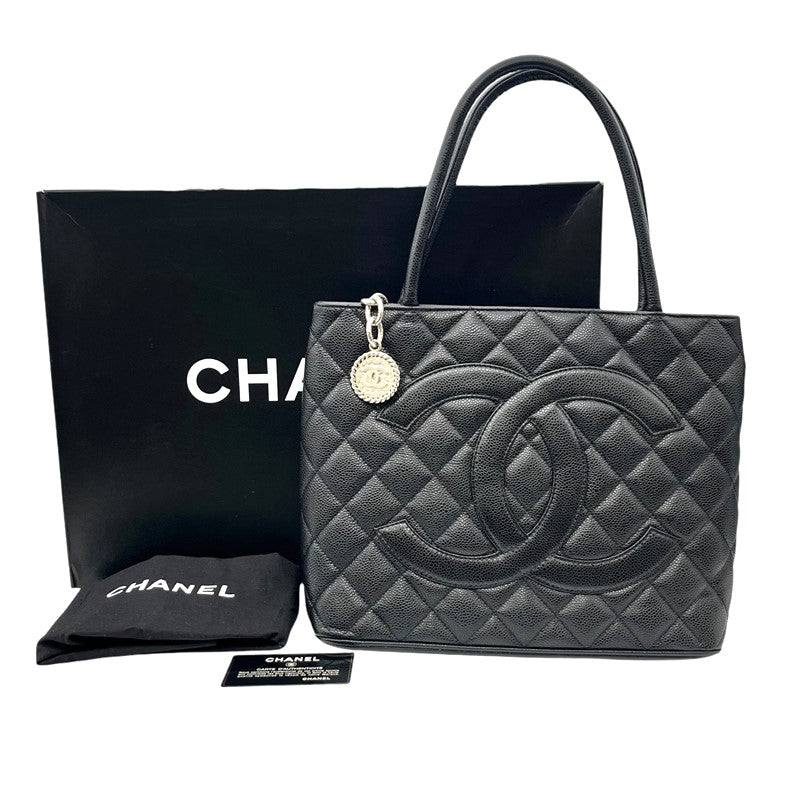 シャネル CHANEL 復刻トート A01804 ブラック シルバー金具 キャビアスキン レディース トートバッグ